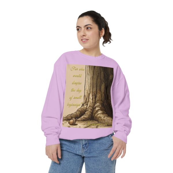Sweatshirt Unisex with our Inspirational "Day of Small Beginnings" with thoughtful quote from Zech 4:10 and Acorn-Oak Tree design! Faith Apparel Gospel Fashion Jumper, Pullover - Image 39