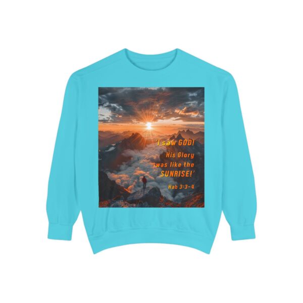 Sweatshirt Unisex our inspirational "His splendor was like the sunrise" design with a quote from Habakkuk 3:3-4! Faith Apparel Gospel Fashion Jumper, Pullover - Image 26