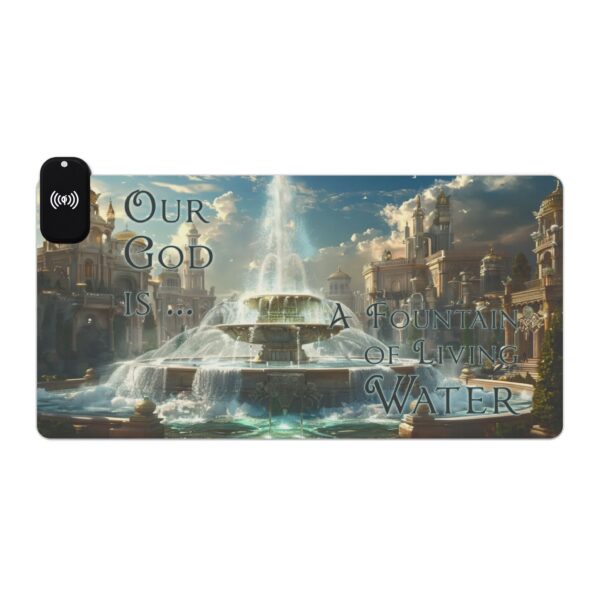 LED + Wireless Charger Gaming Mouse Pad-'Our God is a Fountain of Living Water' Design, Desk Accessory Tech Gift Home Office Essentials - Image 13