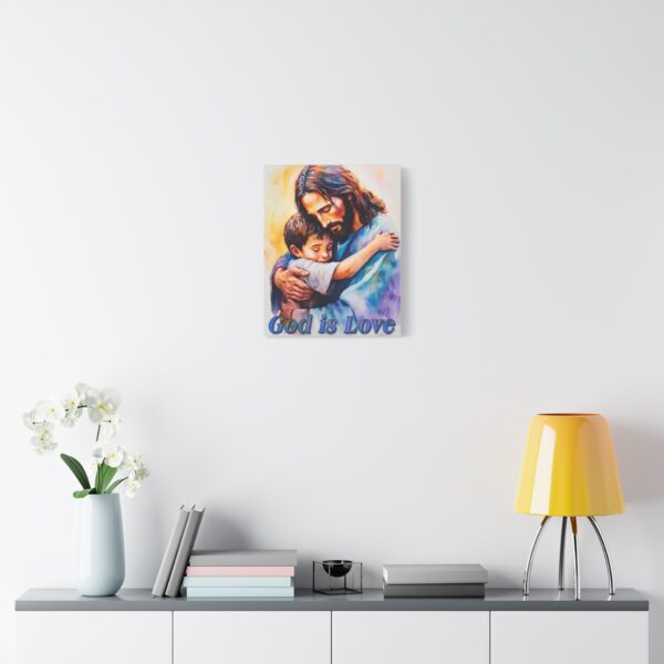 Inspirational Wall Art Canvas, "God is Love" Jesus hugging a small boy, Christian Home Decor, Uplifting Religious Gift, Faith-Based Artwork - Image 8