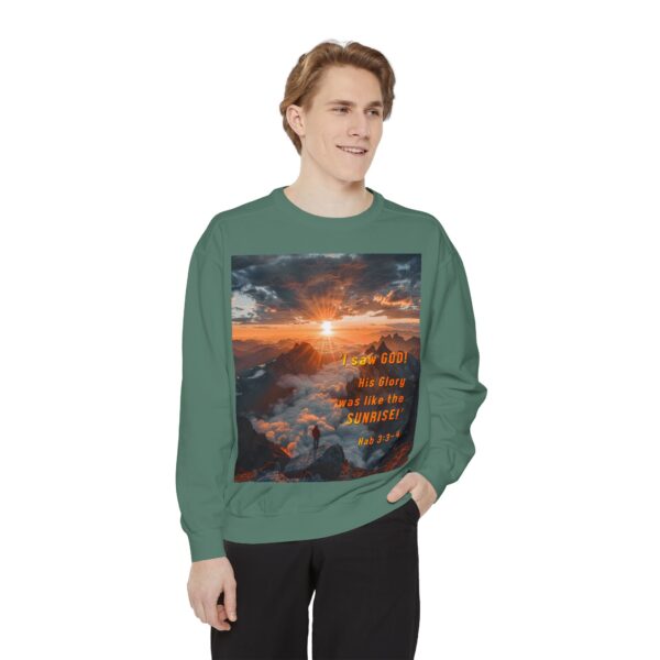 Sweatshirt Unisex our inspirational "His splendor was like the sunrise" design with a quote from Habakkuk 3:3-4! Faith Apparel Gospel Fashion Jumper, Pullover - Image 4