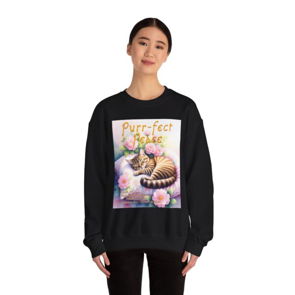 Crewneck Sweatshirt with our "Purr-fect Peace" with a cat in blissful sleep design featuring the verse Isaiah 26:3! Inspirational Biblical, Vintage Inspired, Gift - Image 13