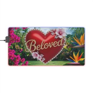 RGB LED Gaming Mouse Pad, Colorful Desk Mat with "Beloved" 'Solid Red Heart' Design, Gamer Home Office Decor, Computer Accessories, LED Backlit
