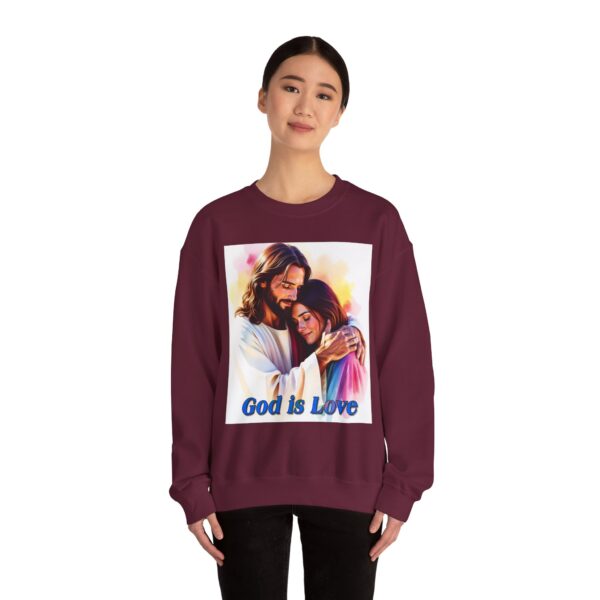 Crewneck Sweatshirt with our "God is Love" series with Jesus hugging a young lady! Inspirational Biblical, Vintage Inspired Gift - Image 12