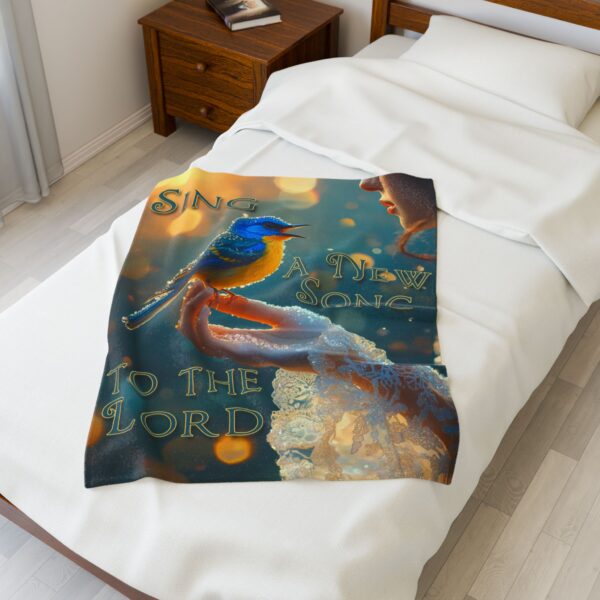 Throw Blanket with our Beautiful 'Song Bird' "Sing a new Song" Inspirational Virtues Velveteen Plush Blanket, Cozy Bedding Psalm 96:1 - Image 5