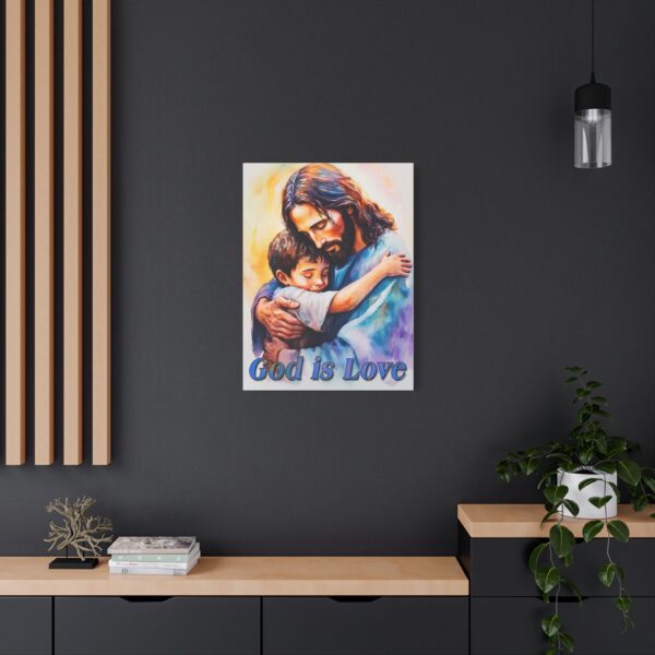 Inspirational Wall Art Canvas, "God is Love" Jesus hugging a small boy, Christian Home Decor, Uplifting Religious Gift, Faith-Based Artwork - Image 15