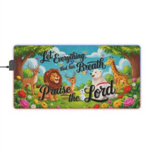 RGB LED Gaming Mouse Pad, Colorful Desk Mat with our "Let Everything the has Breath Praise the Lord!" Design, Gamer Home Office Decor, Computer Accessories, LED Backlit