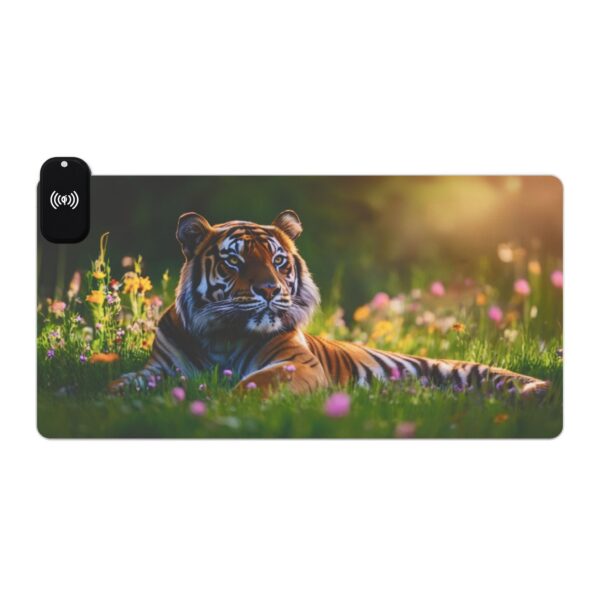LED + Wireless Charger Gaming Mouse Pad with 'Bengal Tiger at Rest' Design, Gaming Desk Accessory, Tech Gift, Home Office Gamer Essentials - Image 10
