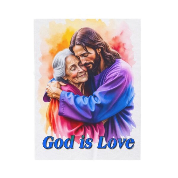 Our "God is Love" series with Jesus hugging Grandmother! Inspirational Velveteen Plush Throw Blanket A Cozy Gift for Anniversary, Wedding Faith Home Decor Bedding - Image 9