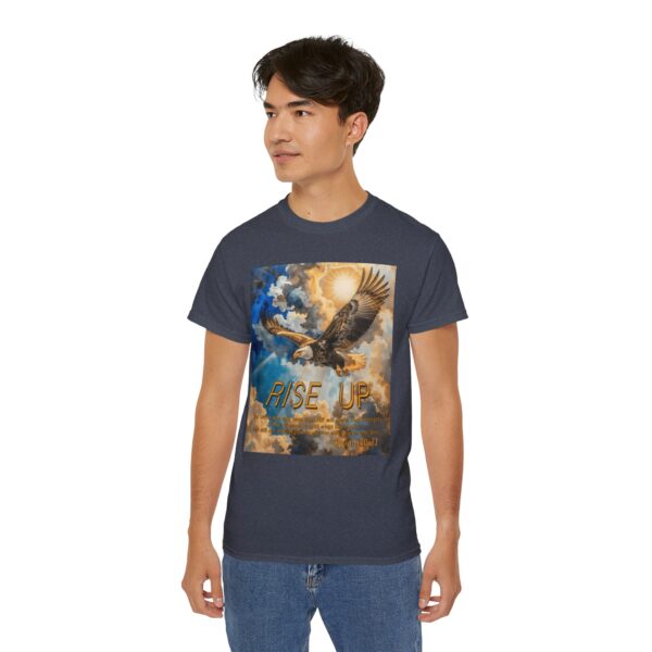 Cotton T-shirt with our "RISE UP" 'soaring eagle' design with Isaiah 40:31! Vintage Christian Faith Apparel Unisex Cotton T-Shirt, Thoughtful Quote - Image 25