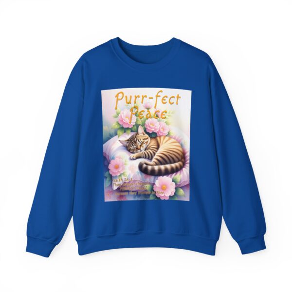 Crewneck Sweatshirt with our "Purr-fect Peace" with a cat in blissful sleep design featuring the verse Isaiah 26:3! Inspirational Biblical, Vintage Inspired, Gift - Image 34