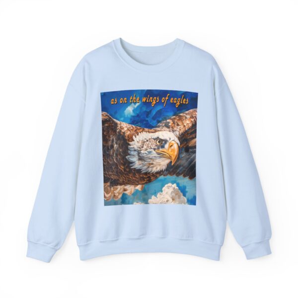 Crewneck Sweatshirt-with our "as on the wings of eagles" design with a majestic eagle in flight! Vintage Inspired Faith Apparel, Gospel Fashion Unisex Heavy Isaiah 40:31 - Image 2